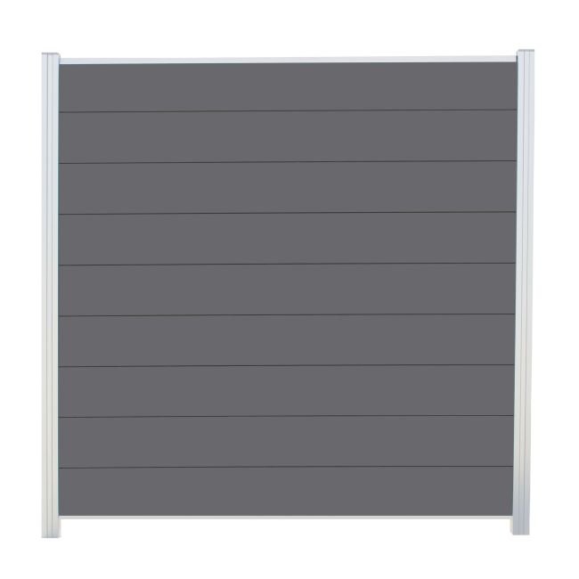WPC Sichtschutz Steckzaun SYSTEM 180x180 cm gebürstet - Anthrazit / Alu
